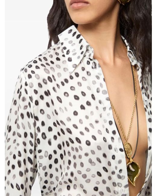 Nina Ricci White Polka-Dot Bell-Cuffs Shirt