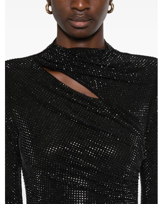 Self-Portrait Black Rhinestone Mesh Maxi Dress