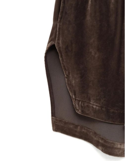 Rick Owens Brown Velvet Side-Split Shorts