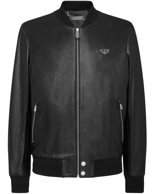 Philipp Plein Leren Bomberjack in het Black voor heren