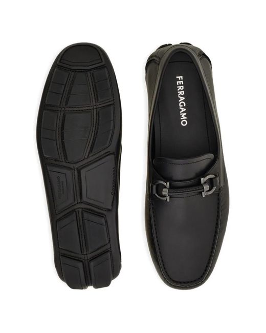 Ferragamo Black Gancini Ornament Driver Loafers for men