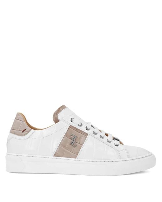 Billionaire White Crocodile-Effect Leather Sneakers for men