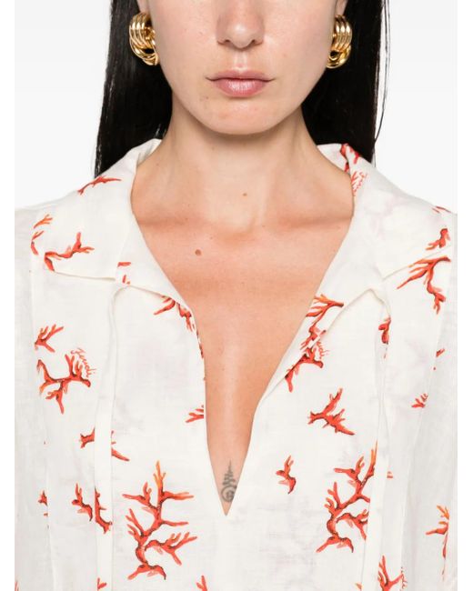 Fendi White Coral-Print Tie-Neck Mini Dress