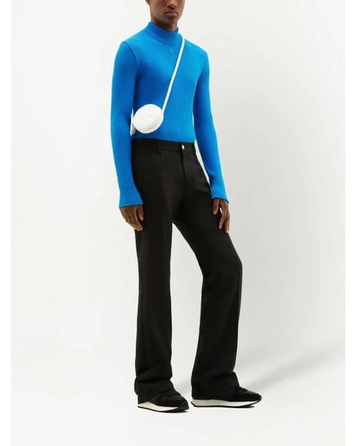 Courreges Blue Ribbed-Knit Mock-Neck Jumper for men