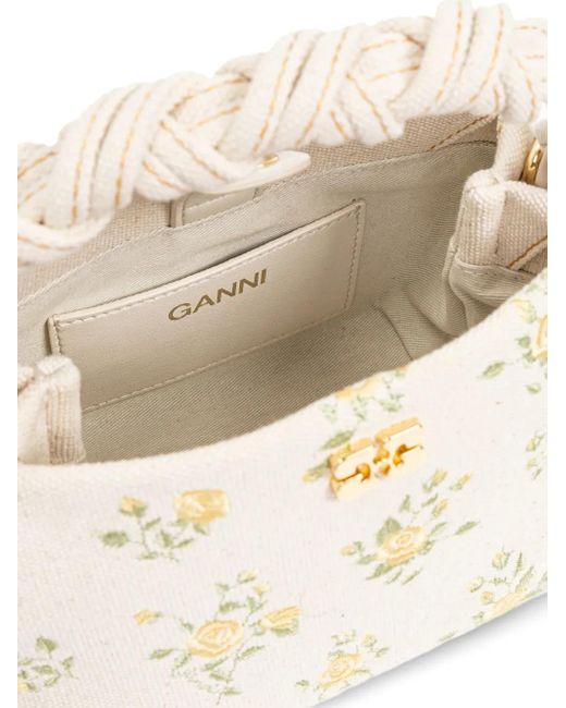 Ganni Natural Floral-Embroidered Tote Bag