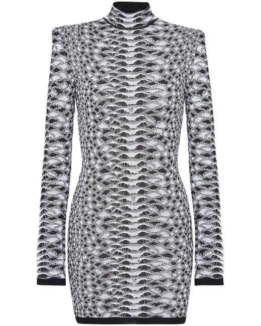 Vestido corto de punto en jacquard Balmain de color White