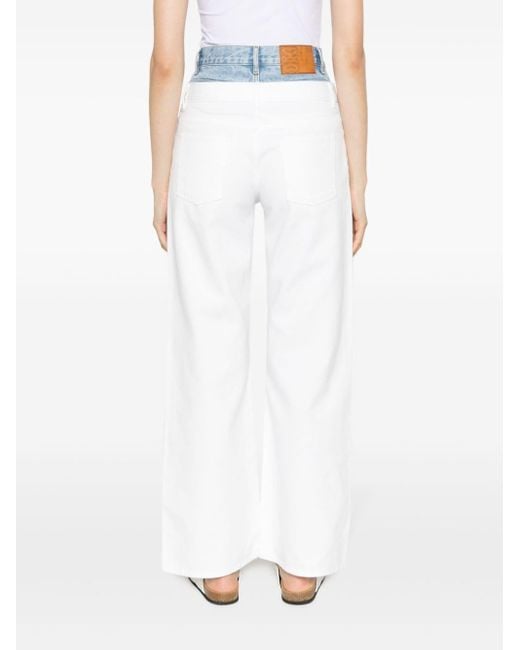 Sandro White Double-waisted Organic-cotton Wide-leg Jeans