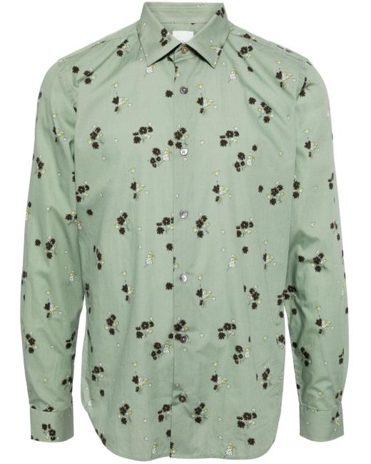 Paul Smith Green Narcissus-print Organic Cotton Shirt for men
