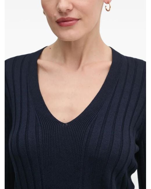 Benetton Blue Ribbed V-Neck Sweater