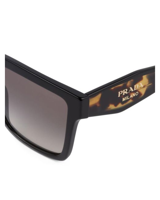 Prada Black Eckige Sonnenbrille mit Logo-Schild