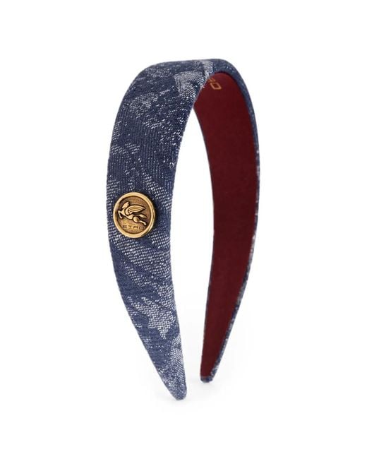 Etro Blue Logo-Plaque Floral-Jacquard Headband