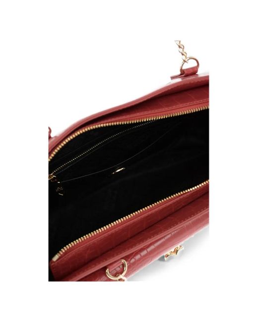 Moschino Red Crocodile-Effect Heart-Padlock Shoulder Bag