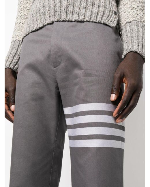 Thom Browne Gray 4-bar Straight-leg Cotton Trousers for men
