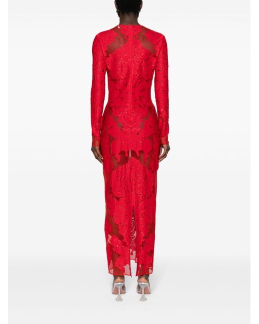 Robe longue en soie à fleurs appliquées Alexander McQueen en coloris Red