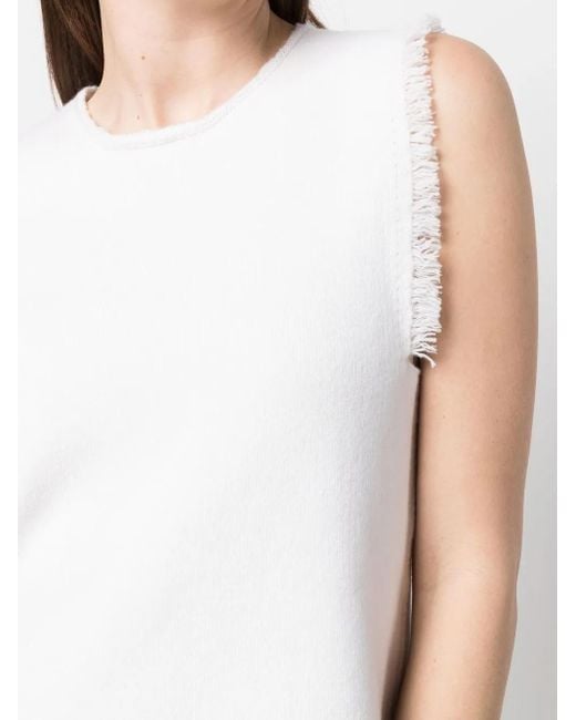 Barrie White Fringe-Trim Knitted Top