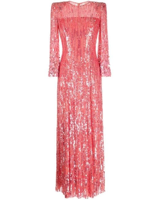 Jenny Packham Red Nymph Sequin-embellished Dress