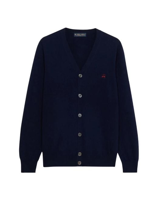 Brooks Brothers Blue Logo-Embroidered V-Neck Cardigan for men