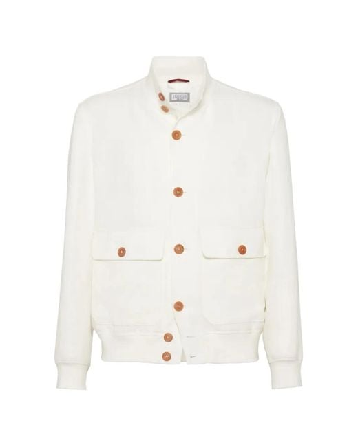 Brunello Cucinelli White Twill-Weave Button-Up Jacket for men