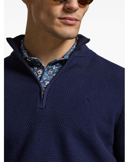 Ralph Lauren Blue Half-Zip Waffle Sweater for men