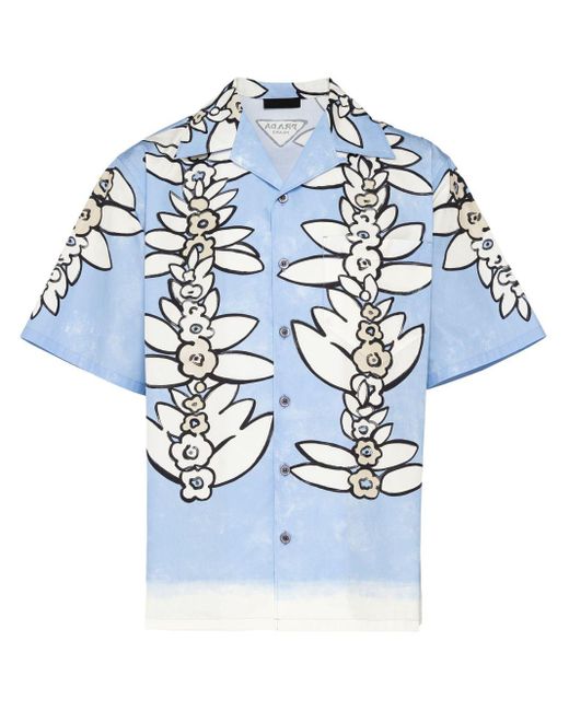 Prada Water Lily Print Bowling Shirt in Blue for Men | Lyst