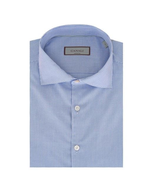 Canali Blue Micro-Checked Button-Up Shirt for men