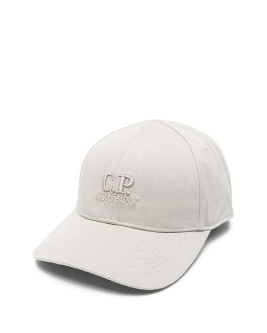 C P Company White Gabardine Logo Cap for men