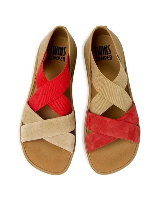 Camper Red Twins Crossover Strap Sandals