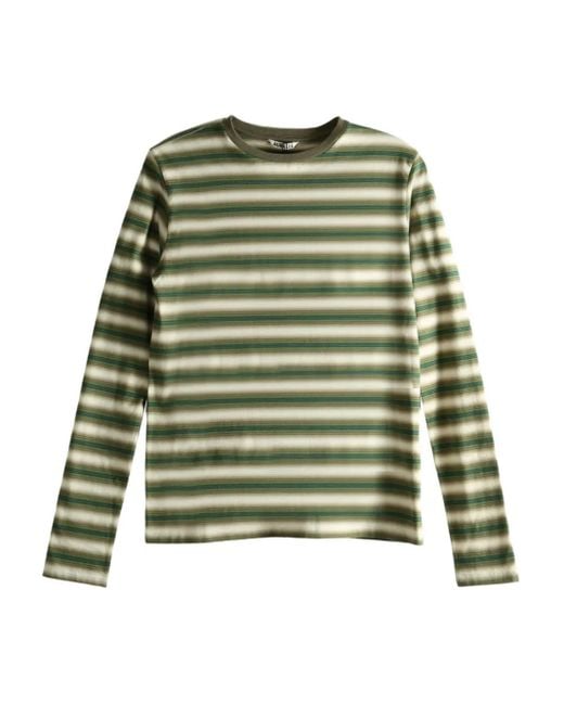 Auralee Green Striped Long-Sleeve T-Shirt