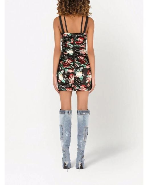 Dolce & Gabbana Black Sequinned Floral Motif Mini Dress