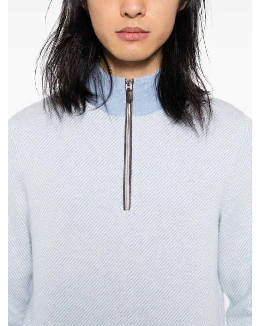 メンズ N.Peal Cashmere Temple ハーフジップ セーター Blue