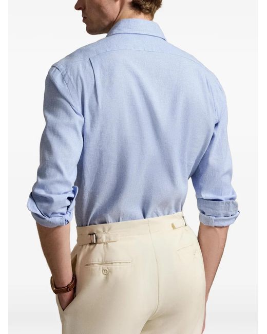 Polo Ralph Lauren Blue Embroidered-Logo Long-Sleeve Shirt for men