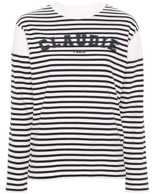 Claudie Pierlot Black Logo-print Breton Stripe T-shirt