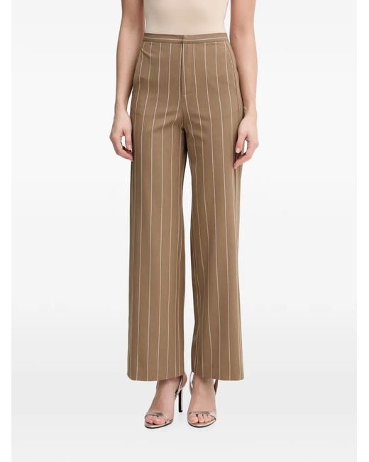 Benetton Natural Pinstripe-Pattern Wide-Leg Trousers