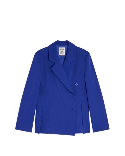 Semicouture Blue Jorie Double-Breasted Pleated-Detail Jacket