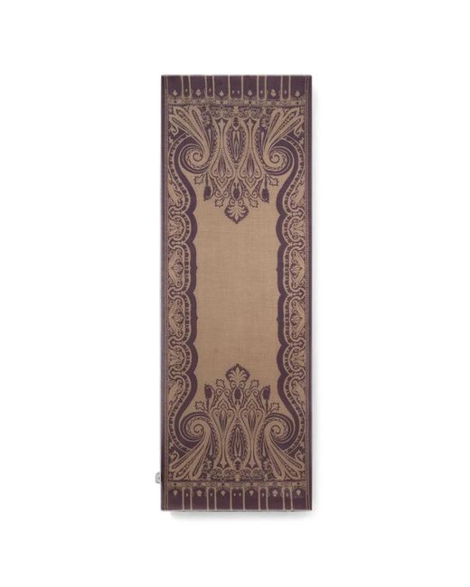 Etro Brown Wool And Silk Scarf With Houndstooth Motif And Paisley Print for men