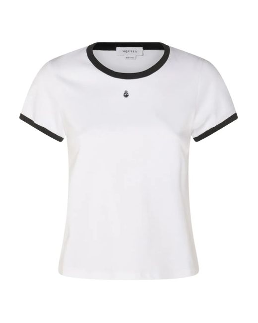 McQueen White Contrast-Trim T-Shirt