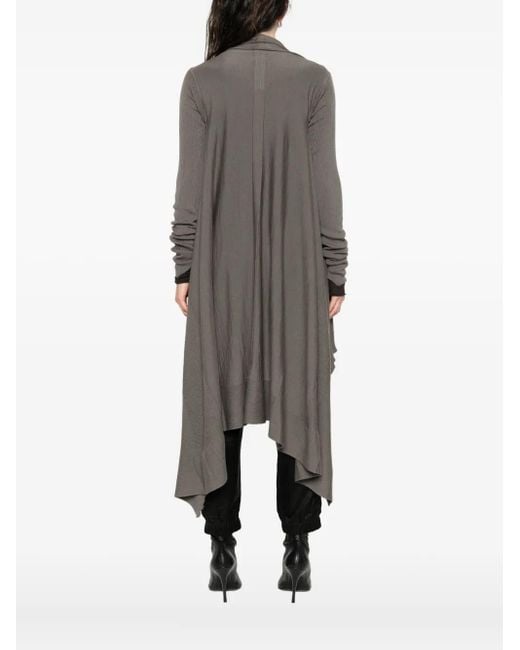 Rick Owens Gray Ribbed Asymmetric Wool Coat