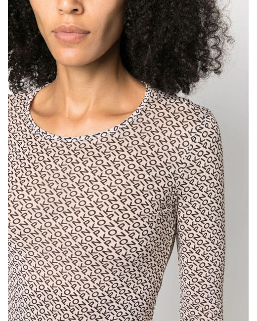 Pinko Brown Logo-Print Semi-Sheer Sweatshirt