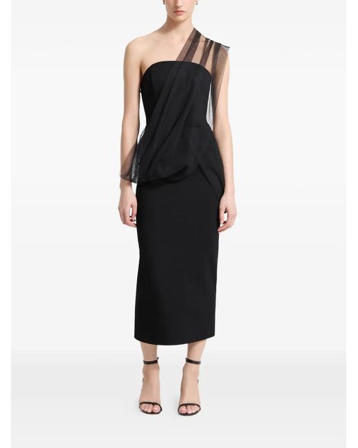 MARCELLA Black Dianne Strapless Mesh-Scarf Midi Dress