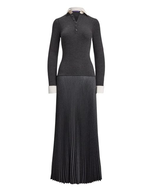 Ralph Lauren Black Panelled Pleated Polo Dress