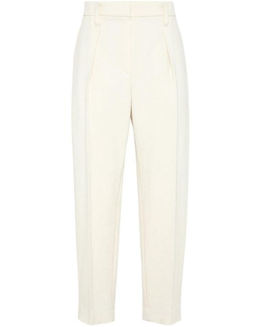 Brunello Cucinelli White Pleated Wide-leg Trousers