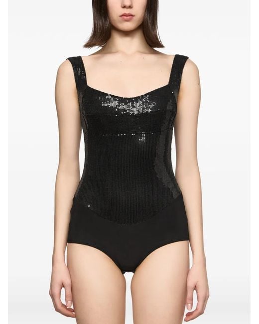 Atu Body Couture Black Square-Neck Sequin Bodysuit