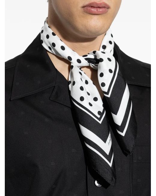 Dolce & Gabbana Black Polka-Dot Silk Scarf for men