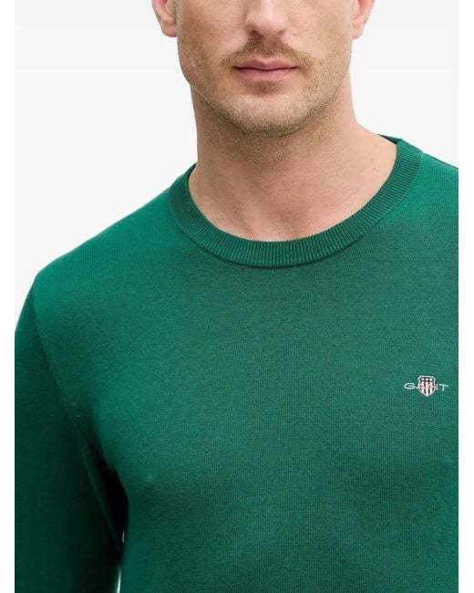 Gant Green Shield-Embroidered Crew-Neck Sweater for men