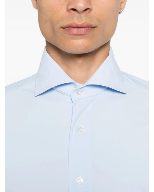 Barba Napoli Blue Spread-Collar Long-Sleeve Shirt for men