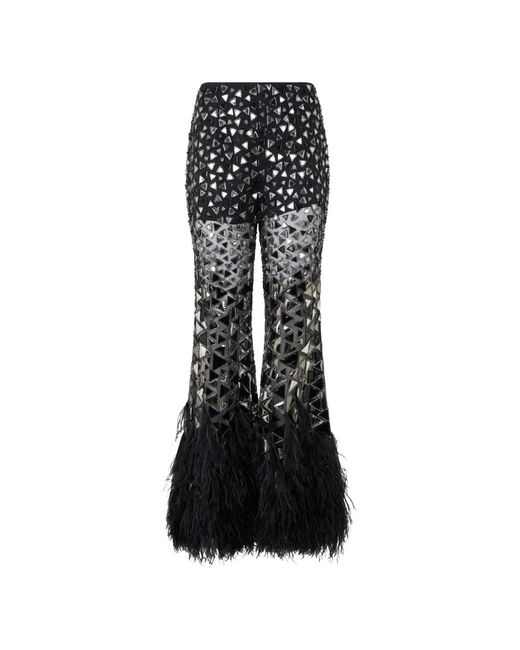 Alberta Ferretti Black Feather-Trim Embellished Trousers