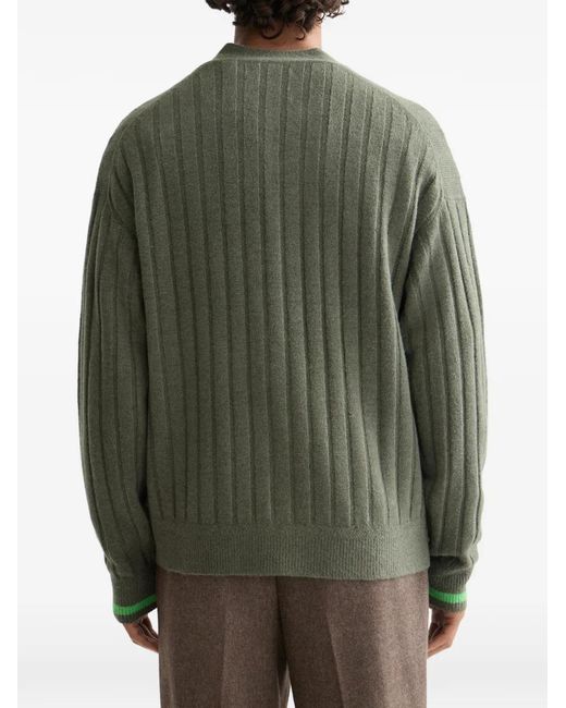 Scotch & Soda Green Ribbed-Knit Patch-Pocket Cardigan for men