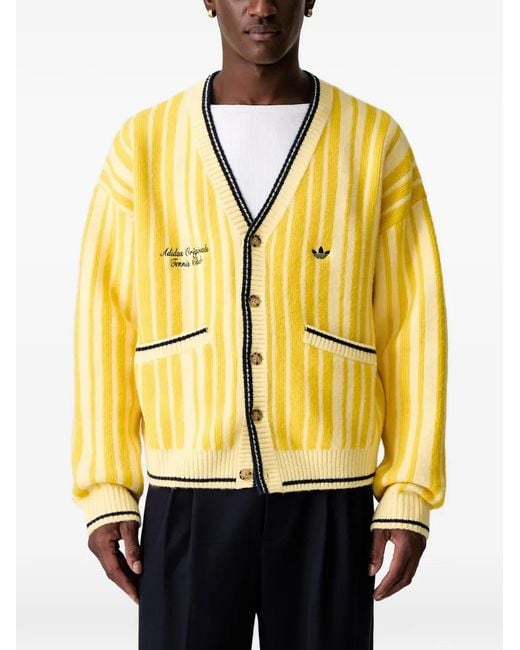Adidas Natural Cheviot Striped Cardigan