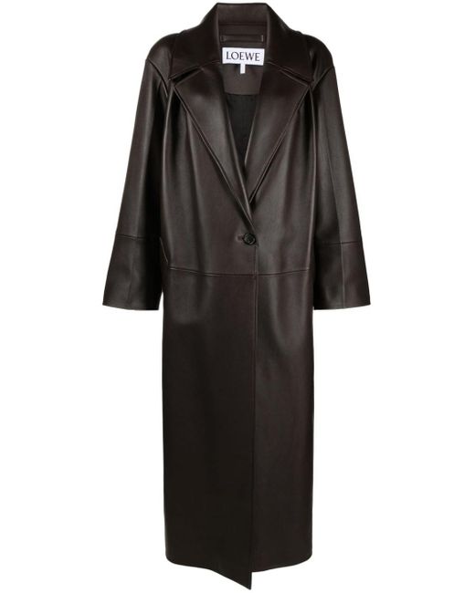 Loewe Black Leather Pleated Coat