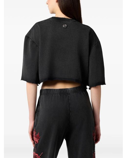 Philipp Plein Red Sequin-Detail Cropped T-Shirt
